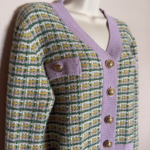 Cider Pastel Plaid Cardigan Sweater Women’s Size M Small Button Cropped Cardigan - Picture 2 of 8